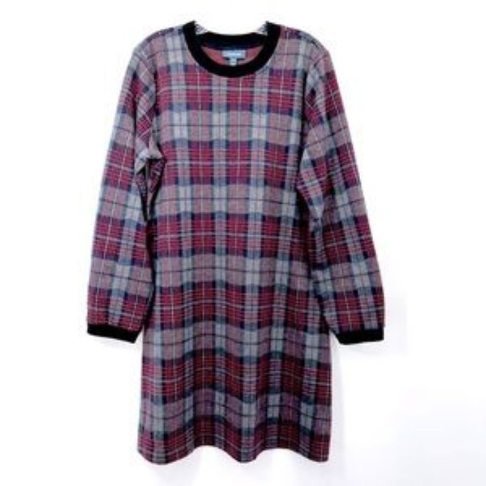ModCloth Snug as a Hug Plaid Mini Dress Grey Red Long Sleeve Size XL